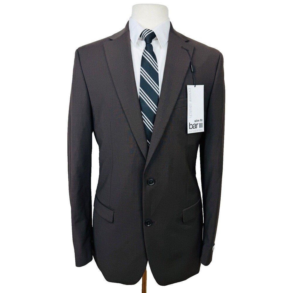 $425 NEW BAR III MENS 40L SOLID BROWN SLIM WOOL BLAZER SPORT COAT SUIT JACKET